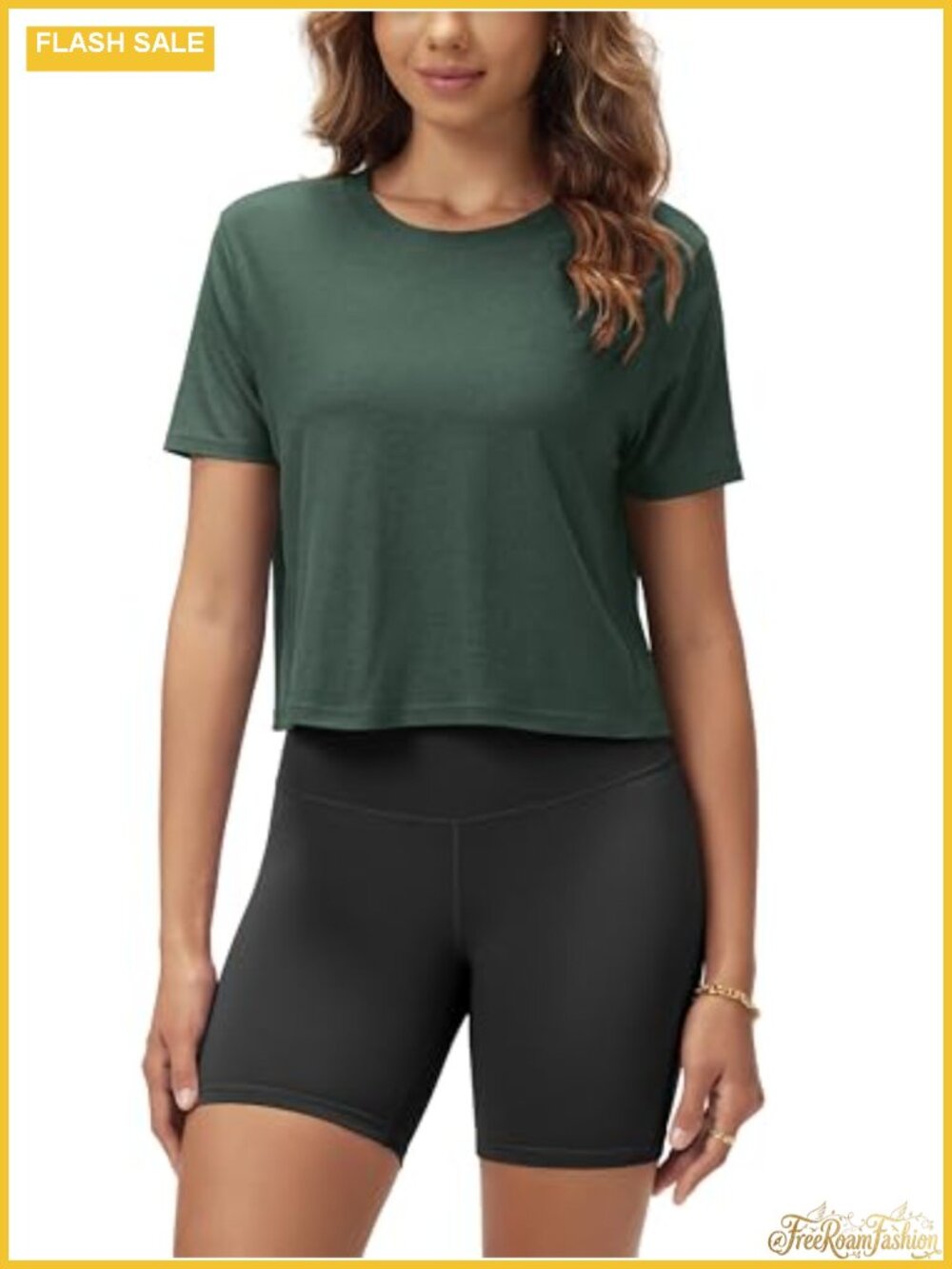 Cropped Athletic Tee Short Sleeve Crew Neck UPF 50+ Quick Dry Sweat Wicking